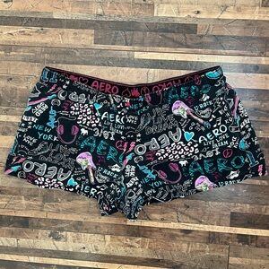 Aeropostale Cotton Graphic Print Boxer Lounge Shorts Black Sz M